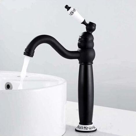 Robinet Lavabo RéTro Noir Haut,Mitigeur Lavabo Pivotant à 360°Robinet Salle Bain,Mitigeur Salle de Bain,Laiton,de dyk. (1/4)