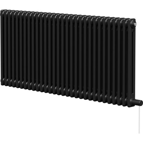Colosseum Colore Matt Black 600mm x 1340mm Horizontal Electric Double Column Radiator