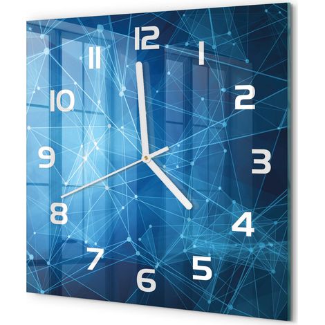 Horloge Murale Carrée Élégance Contemporaine Verre Trempé Silencieuse Lignes bleues 30x30 cm (1/5)