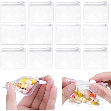 12 Pieces Mini Zippered Bags for Pills, Reusable, Ideal for Medicine, Travel, Cosmetics, Small Objects and Organization (1/5)