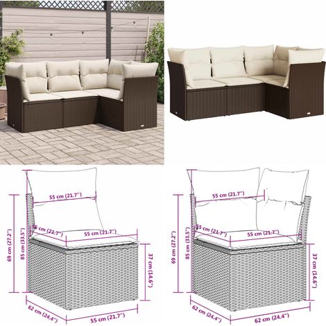 4-tlg. Garten-Sofagarnitur mit Kissen Braun Poly Rattan - Gartensorgsgarnitur - Outdoor Möbel - Lounge Set - Rattan Sofa - Gartenlounge - Home & Living (1/5)