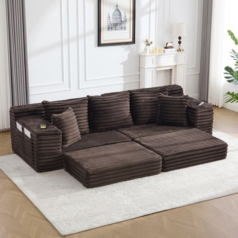 canape convertible velours cotele poches cafe OKMYHOME (1/5)