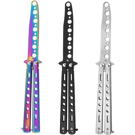 Navaja mariposa, paquete de 3 navajas de entrenamiento tipo mariposa para práctica y entrenamiento, ideales para principiantes.
