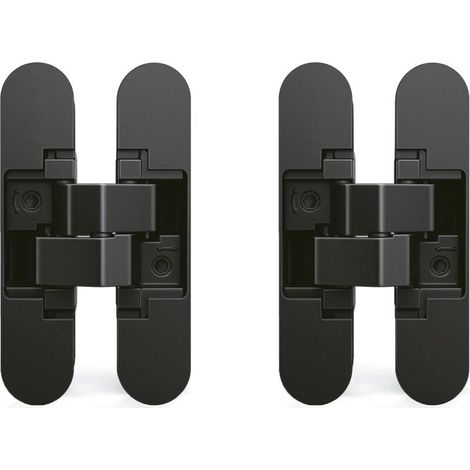 Invisible hinge for doors, Set of 2 invisible hinges for heavy doors, 40 kg load capacity, 180º opening, zamak, black (1/5)