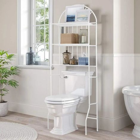 Skecten – Meuble dessus toilettes en métal – 3 étagères de rangement – Dimensions 65x34x177cm – Imperméable et anti-rouille – Pour salle de bain et WC