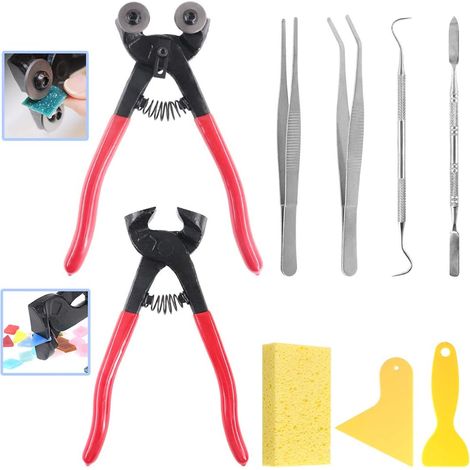 Lot de 9 outils pour mosaïque, 2 pinces robustes à roulettes et pinces coupe-carreaux (1/5)