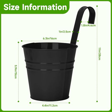 KINGLAKE 10 pièces 16cm Pots de Fleurs en métal à Suspendre, Pot Fleur Suspendre Metal pour intérieur extérieur Balcon clôture - avec Crochet Amovibles-Noir (1/4)