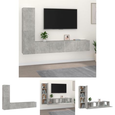 Holzwerkstoff - vidaXL 4-tlg. TV-Schrank-Set Betongrau Holzwerkstoff - Betonfarbe (1/5)