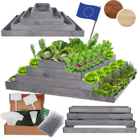 MODO24 ZP09 Carré potager surélevé en escalier modulable, bois de pin, herbes/légumes, jardin/terrasse/balcon, 36x117x100 cm, gris