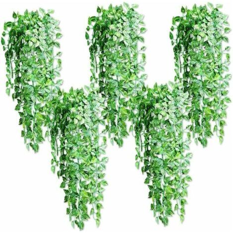 5 Plantes Artificielles Suspendues, 90cm Faux Lierre Suspendu Vert Scindapsus Feuilles pour la Décoration (1/5)