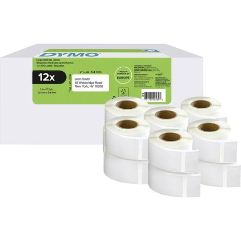 DYMO Rouleau d'étiquettes 25 x 54 mm blanc 6000 pc(s) fixation permanente 2177563 Etiquette d'expédition (1/4)