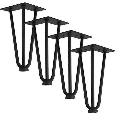 【 】Ensemble de 4 pieds de table en épingle à cheveux, pieds en métal de 20 cm, trois barres de fer pour plus de robustesse, livré avec des vis et des patins de protection pour le sol. (1/5)