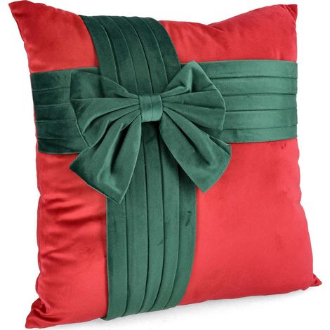 CUSCINO ROSSO CON FIOCCO VERDE BIZZOTTO FESTIVE 45X45