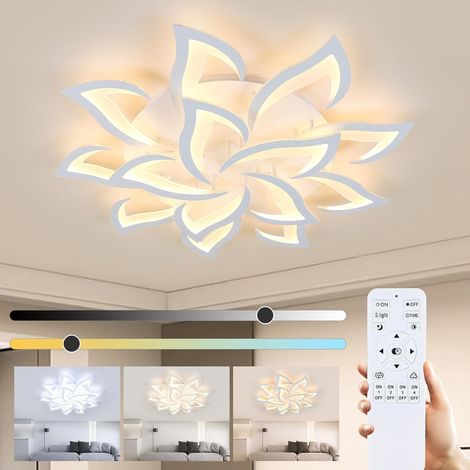 COMELY Plafonnier LED Dimmable, Luminaire Plafonnier Moderne 84W, Grande Lampe de Plafond avec Télécommande/Application pour Salon, Chambre à Coucher, Cuisine, 3000K-6500K, 100cm (Blanc)