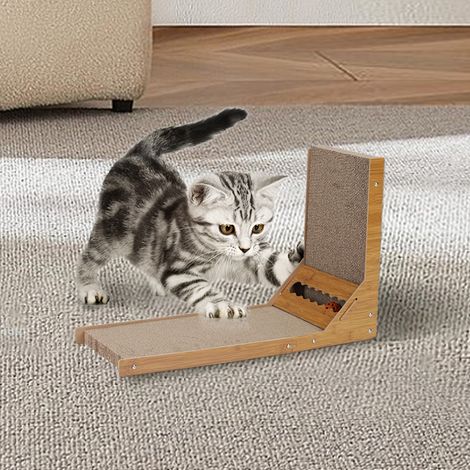 Brown L Shaped Corrugated Cat Scratching boards with Toy (1/5)