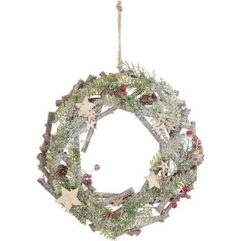 Ghirlanda con rami e stelle in legno da 30 cm - Feeric lights & christmas