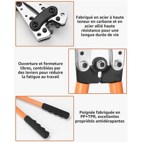 Pince a Sertir,AWG 10-0,6/10/16/25/35/50 mm² pince à sertir cosses avec Bornes à anneau en cuivre gaine thermorétractable pince a sertir electrique multicouche Cliquet de sertissage pince (1/4)