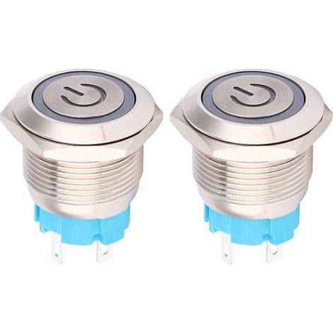 Stück 19-mm-4-polige Drucktaster, 12–24 V DC mit Kontrollleuchte und Betriebsanzeige, weiß (1/5)
