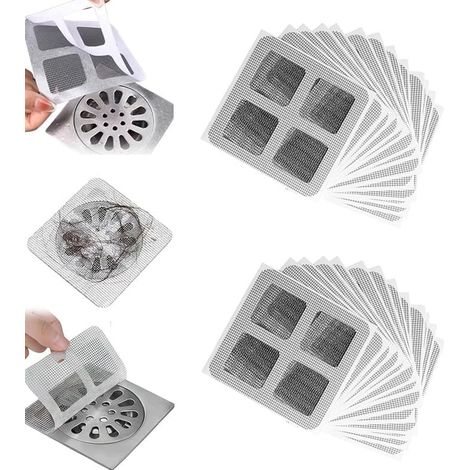 Filtre à cheveux jetable pour siphon de douche, grille de siphon jetable 10x10 cm, adhésifs pour filtre à cheveux, filtre pour siphon de sol, filtre à cheveux (1/5)