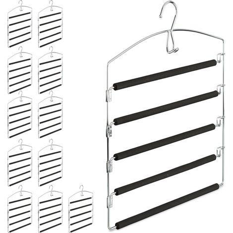 12 perchas múltiples de metal, Pantalones y faldas, Antideslizante, HxLxP: 44, 5 x 37 x 2,7 cm, plata/negro