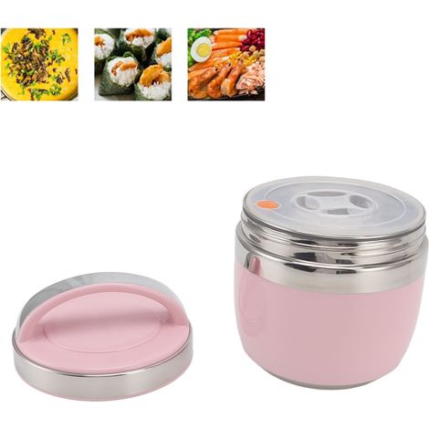 Isolierte Lunchbox mit großem Fassungsvermögen aus Edelstahl 304 für Schüler, Erwachsene und Büroangestellte luftdichter Vakuumbehälter rosa. (1/5)