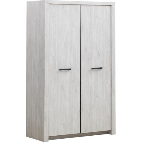 Matelpro - Armoire contemporaine 126 cm chêne blanc Curtis - Moderne & Design -Chêne blanc - Un compartiment avec une penderie et deux étagères - un compartiment avec 4 étagères -Types de portes: