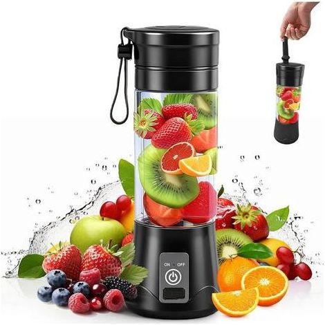 380ML Mini Mixeur Portable, Mixeur Blender avec écran numérique, Rechargeable Blender portable avec 6 Lames pour Smoothies et Milk-Shakes, Voyage, Salle de Sport (Noir)