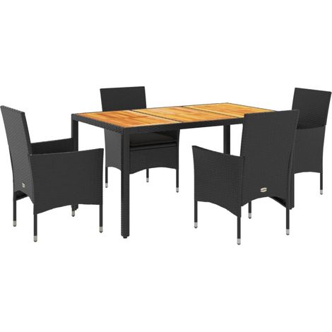 Maison Exclusive - Set Pranzo da Giardino 5 pz con Cuscini Nero Polyrattan Acacia (1/5)