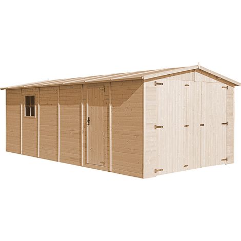 Garage in legno naturale A222x616x324 cm/18 m2- Magazzino esterno con finestre - Capanno da giardino - per auto, bici, deposito attrezzi e rimessa - TIMBELA M102
