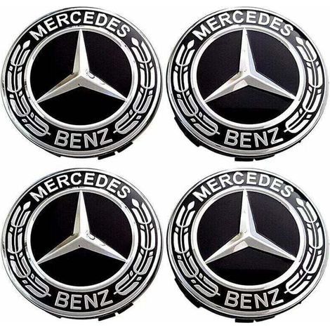 Cache Moyeux - 75 mm - Compatible Mercedes Benz - En Plastique ABS et Aluminium - 4 Pièces