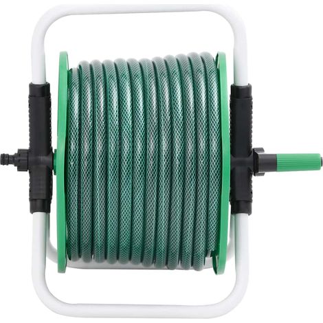 Enrouleur de tuyau vert sur pied avec jeu de raccords de tuyaux