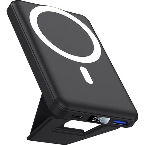 Batterie Externe , Compatible avec MagSafe 10000mAh Magnétique sans Fil Power Bank Charge Rapide PD 22.5W avec Affichage LED et Support Pliable pour 17/16/15/14/13/12 Séries (1/5)