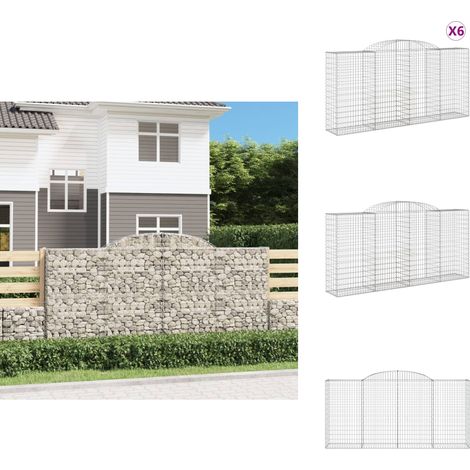 Paniers à gabions arqués 6 pcs 300x50x140/160 cm fer galvanisé - Panier À Gabion - Gabion - Murs De Gabion - Clôture Végétale - Décoration Jardin (1/5)
