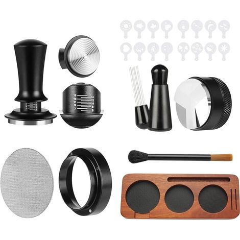Kit d’Accessoires pour Espresso, Tasseur à Café 51 mm avec Support de Tassage, Niveleur, Outil WDT, Anneau Doseur, Brosse de Nettoyage, Filtre à Café (51 mm) (1/5)