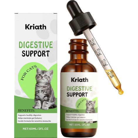Gouttes pour la santé intestinale du chat : douces et nourrissantes, elles améliorent l’absorption des nutriments et sont faciles à administrer quotidiennement – 60 ml (1/5)