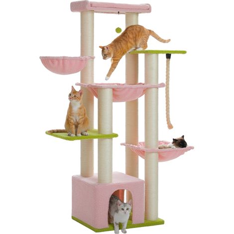 Arbre à chat, design multi-niveaux, poteaux à griffer robustes, AMT0268PK, XL (1/2)