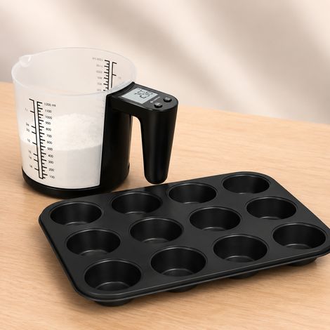 Set de repostería para principiantes (2 piezas): molde antiadherente para 12 magdalenas y báscula de 3 kg con vaso medidor (1/5)