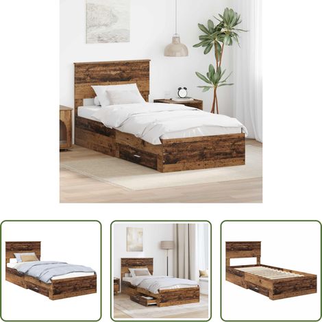 vidaXL Rangement de chambre - Cadre de lit Bois ancien 100 x 200 cm Bois d'ingénierie (1/5)