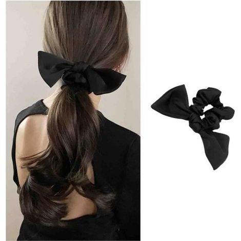 Chouchou En Satin Corde Ruban De Soie Élastique Nœud Noir Nœud Queue De Cheval Corde À Cheveux Chouchou En Satin De Soie (1/3)