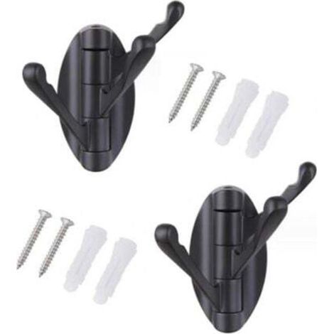(Noir)Lot de 2 Porte-manteau Mural Pivotant en Acier Inoxydable avec 3 Bras Pliable, Cintre Suspendu/Patère/Porte-Serviette à Rotation 180°