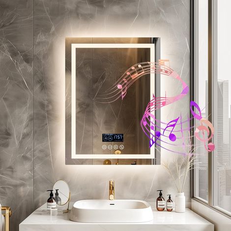 Specchio da Bagno Led Smart con Bluetooth e Orologio, Retroilluminato + Frontale Luce, 60x80cm (1/5)