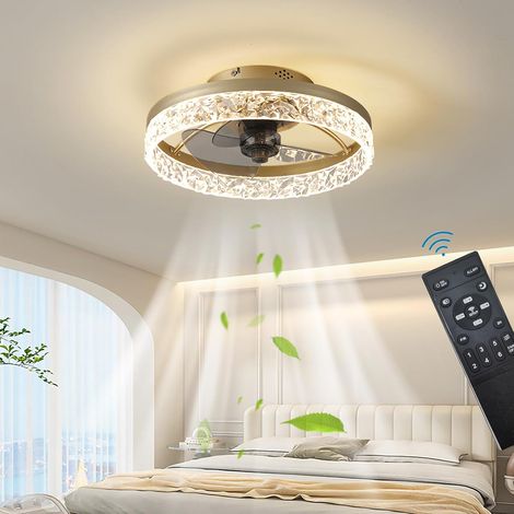 LED Ventilateurs de plafond avec éclairage Télécommande, Moderne Plafonnier avec ventilateur Ventilateur de plafond pour Chambre à coucher Salon, Réversible et 6 vitesses (Or, 40CM) (1/5)