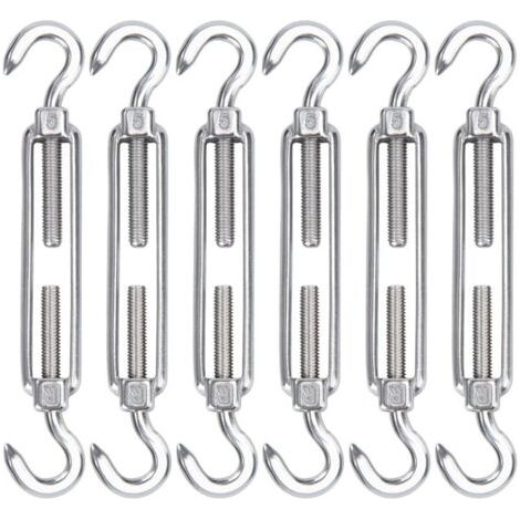 M5 Tendeur Cable Acier Inoxydable, Lot de 6 Tendeur de Fil Crochet et Crochet Réglable Heavy Duty Tension Hook & Hook pour Corde Cable Fil à Linge, Grillagefor Sun Shade Installation (1/4)