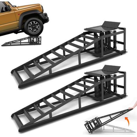 Hydraulische Heberampen 2er-Set 5T Auto Auffahrrampen mit Rollen, Hubhöhe 23-36 cm, Stahl Schwerlast-Rampen für Ölwechsel Garage Werkstatt