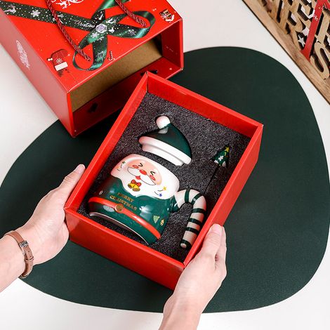 Tasse en céramique Père Noël créatif et coloré, peinte à la main, inspirée des célébrités d'Internet, coffret cadeau Père Noël vert. (1/5)