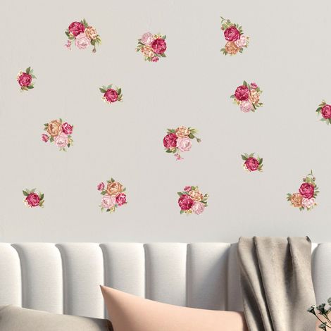 Stickers muraux Sticker Mural Autocollant - FLEURS BOUQUET DE ROSES - adhésifs fond transparent - 20x20cm (1/5)