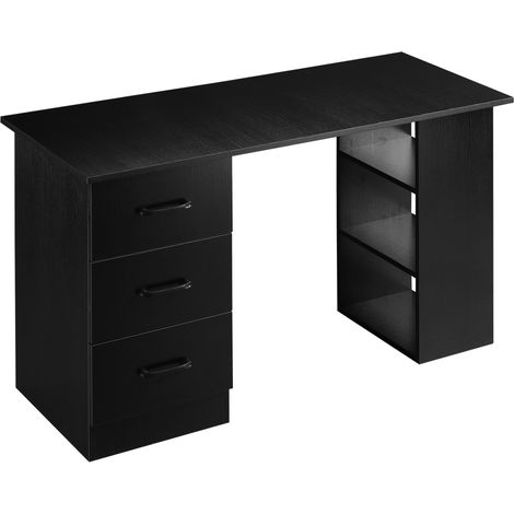 Moderner Schreibtisch aus Holz mit 3 Schubladen und 3 Ablagen für Schlafzimmer und Büro, 120 x 49 x 72 cm, schwarz