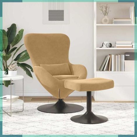 42002752 Chaise uf avec Pouf Marron Velours (1/5)