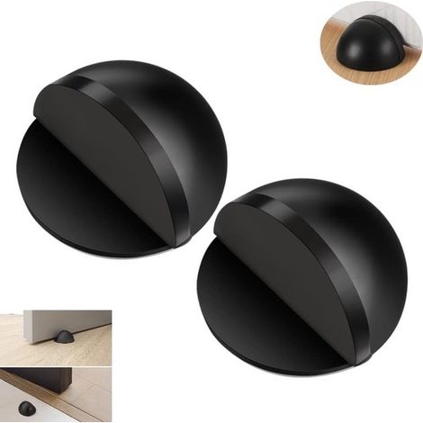 Lot de 2 butées de porte autocollantes pour la maison et la salle de bain - N'abîment pas les portes vitrées - Forme de tortue, sans trous - Forme demi-lune - Noir - 6 x 6 x 3 cm - Protection murale s (1/5)