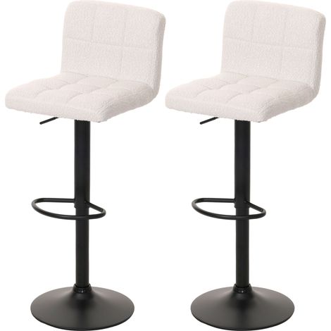 [NUNCA USADO] Lote de 2 taburetes de bar HHG-852, taburete de barra taburete de bar, altura regulable giratorio, tela Boucle (450g/m²) MVG, crema-blanco